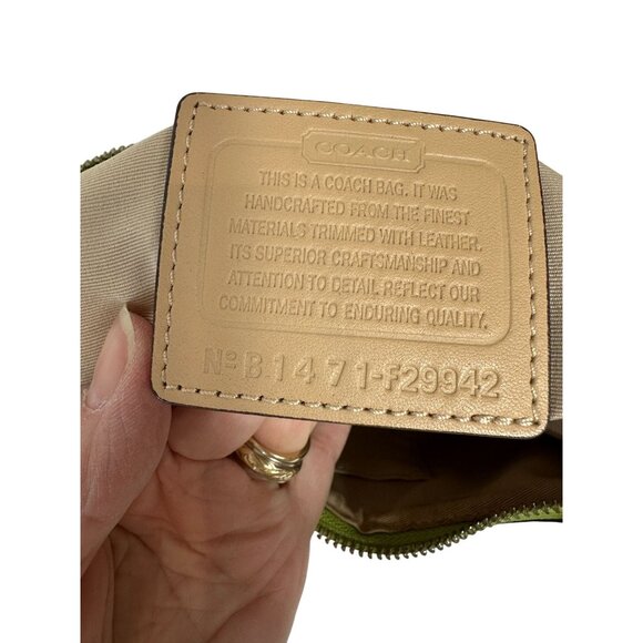 Coach Signature Stripe Shoulder Baguette Demi Bag Blue Lime Green F29942 - Picture 8 of 15